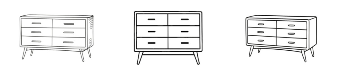Different styles of dressers with six drawers each in a minimalistic design for modern home interiors