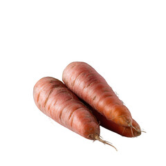 Two fresh, organic, orange carrots with a slightly curved shape, displayed on a white isolated background. Perfect for healthy eating concepts and vegetable-themed projects.