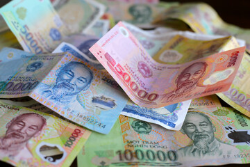 Vietnamese dong banknotes. Money concept