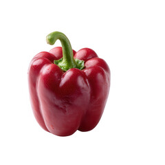 Vibrant red bell pepper on a white isolated background, showcasing its glossy texture and fresh appearance, perfect for healthy recipes and culinary presentations.
