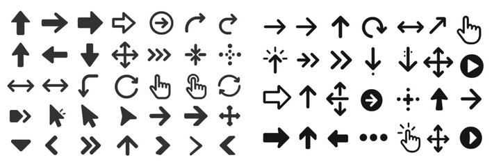 Collection of directional and interactive icons for web design and user navigation applications