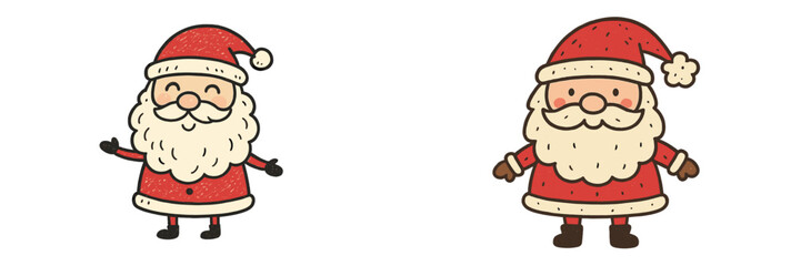 Santa Claus characters smiling and waving, celebrating the festive season with cheerful expressions