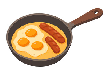Delicious breakfast featuring scrambled eggs and sausage in a frying pan ready for serving