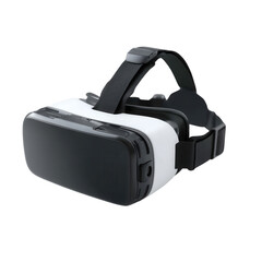 Virtual reality headset on a white isolated background, showcasing advanced technology for immersive experiences.