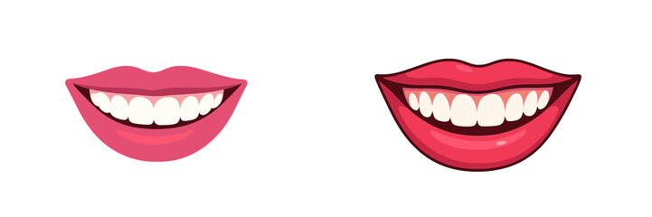 Naklejka premium Different styles of smiling mouths showcasing various shades of pink and white teeth enhancing expressions of joy and happiness