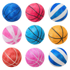 Obraz premium Colorful Assortment of Basketballs in Various Styles and Designs for Sports, isolated on transparent background.