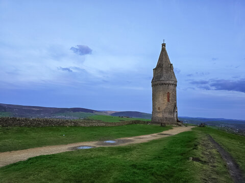Beautiful View Of Hartshead Pike Tower which is a Historical Landmark Located in Ashton-under-Lyne, Greater Manchester