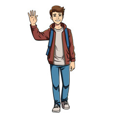 Friendly Teenager Man Greeting and Smiling Positively in Casual Clothing