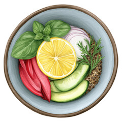 Fresh and Colorful Ingredients in a Bowl for Healthy Cooking and Recipes for healthy food concept, isolated on transparent background.