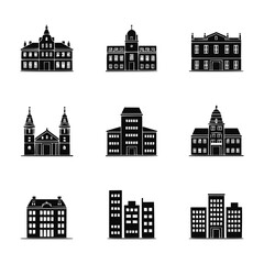Obraz premium Nine building icons isolated on transparent background