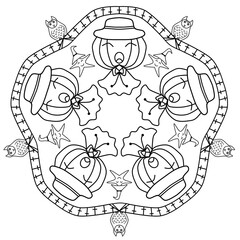 A cute Halloween mandala with a pumpkin-headed little witch wearing a cape and surrounded by owls - Transparent PNG