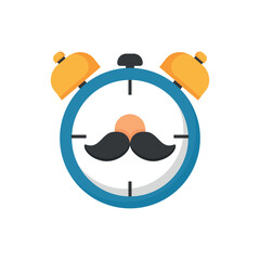 Flat vector icon of an alarm clock with a mustache for Father’s Day design themes