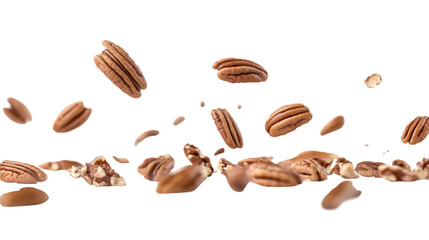 Obraz premium Falling Pecans Nuts Isolated on Tranasparent Background - Professional Quality Image
