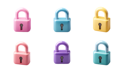 Diverse Collection of 3D Lock Icons in Various Colors and Shapes