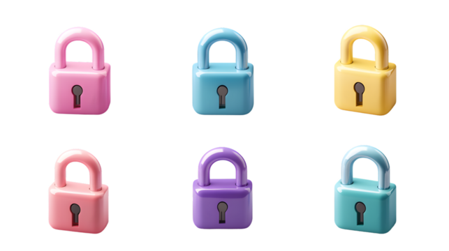 Diverse Collection of 3D Lock Icons in Various Colors and Shapes