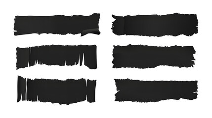 Black Ripped Paper Strip Set with Cutout Rectangular Pieces