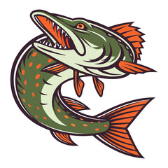 Fototapeta premium Realistic Northern Pike Vector Freshwater Fish Graphic