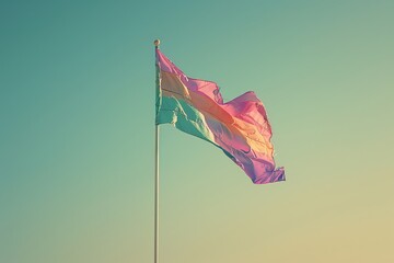 Pastel rainbow flag waving in the wind celebrating diversity and inclusion