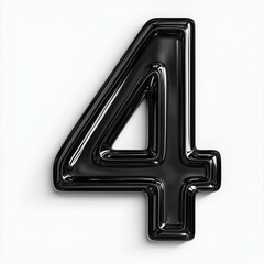 Number font 4 shaped from shiny black plastic letter, isolated white