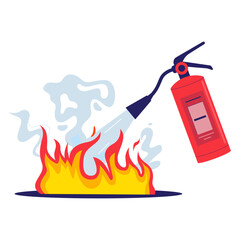 Fire Extinguisher Illustration Spraying Water to Extinguish Fire. Illustrations for websites, landing pages, mobile apps, posters and banners