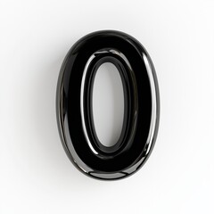 Number font 0 shaped from shiny black plastic letter, isolated white