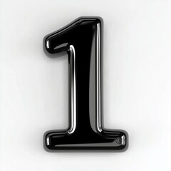 Number font 1shaped from shiny black plastic letter, isolated white