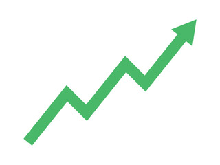 A flat green arrow graph going up consistently represents trading profit business growth, economic boom, and financial surplus. Simple vector illustration symbol design. 