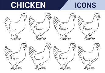 Poultry Hen Icons - A set of clean and minimalistic hen symbols ideal for farm and animal-related projects.