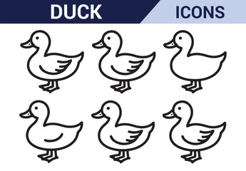Cute Duck Icon Set - Playful and minimalistic duck symbols for farm and animal-themed projects.