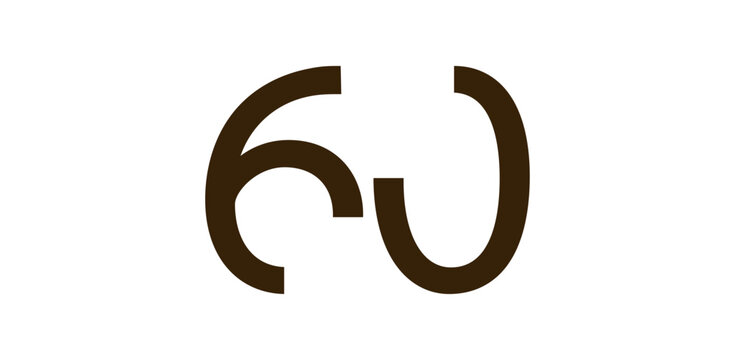 Minimalist Number 60 in Modern Cut-Out Style, Bold Abstract Typeface for Creative Design, Birthday, Anniversary, Poster or Logo Use. Vector Illustration.