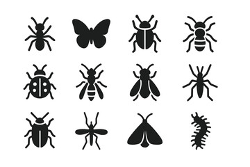 Insect silhouettes showcasing diverse species including butterflies, ants, and beetles against a minimalist background