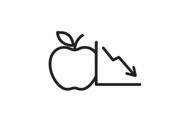 Decline in apple market shown with an apple icon and downward trending graph
