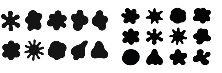 Abstract black shapes arranged in varying sizes and forms on a white background for artistic design