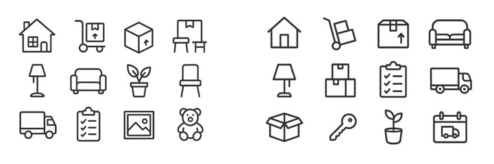 Moving day icons depicting household items and activities for a seamless relocation experience