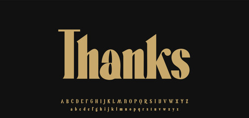 Thanks Poster Lettering Phrase with typeset, bold serif retro gothic letters set. Vector illustration