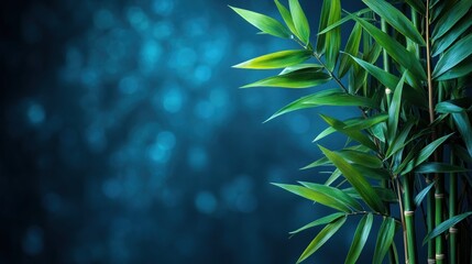 Obraz premium Vibrant bamboo foliage against a blurred teal backdrop