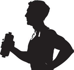 Silhouette of Muscular Man Holding Protein Shaker
