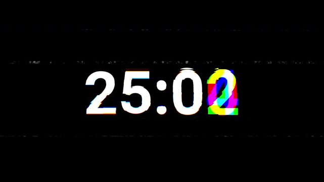 30 Second countdown timer glitch Effect black background. 4k Video