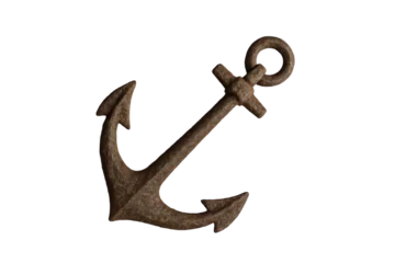 Fotobehang Schip old vintage ship anchor isolated on, High-quality nautical object perfect for marine themes, naval design, sea-related branding, Rusty and aged metal texture gives it an authentic maritime look  © MJ iceberg