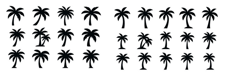 Collection of palm tree silhouettes ideal for design or artistic projects in various styles and sizes
