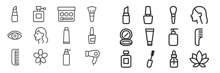 Collection of beauty and cosmetic icons featuring various makeup and skincare essentials