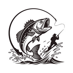 Fototapeta premium Bass Fish Clip Art Hook, Rod, and Splash Design