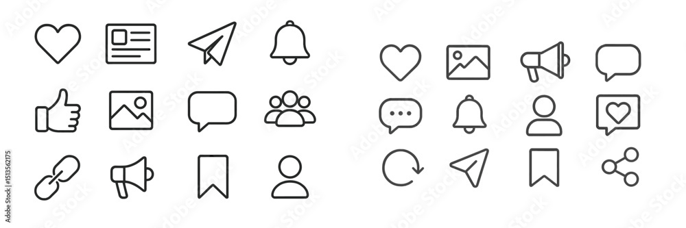 Poster various icons representing communication and interaction symbols showcased in a minimalistic design 