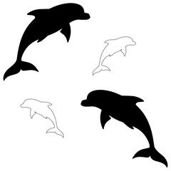 dolphin silhouette, Double dolphin set box icon, dolphin illustration, silhouette, set icon, silhouette, dolphin icon