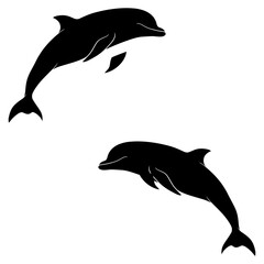 Dolphin silhouette, Double dolphin set box icon, dolphin illustration, silhouette, set icon, silhouette, dolphin icon