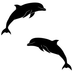 Dolphin silhouette, Double Dolphin set box icon, Dolphin illustration, silhouette, set icon, silhouette, Dolphin icon