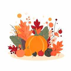 Autumn Pumpkin Display: A vibrant composition features pumpkins and autumn leaves, celebrating the beauty of the fall season and embodying the spirit of thanksgiving and harvest festivals.
