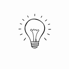 Hand-drawn lightbulb sketch representing a new idea creative concept inspiration and innovative thinking brainstorming on white background