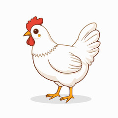 Fototapeta premium Cute cartoon illustration of a white hen with red comb and beak, ideal for children's books, farm themes, and educational materials.