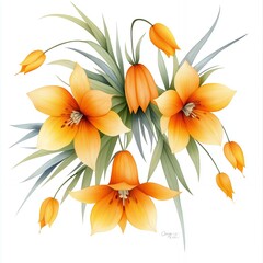 Fototapeta premium Orange and Yellow Flower Bouquet Watercolor Painting